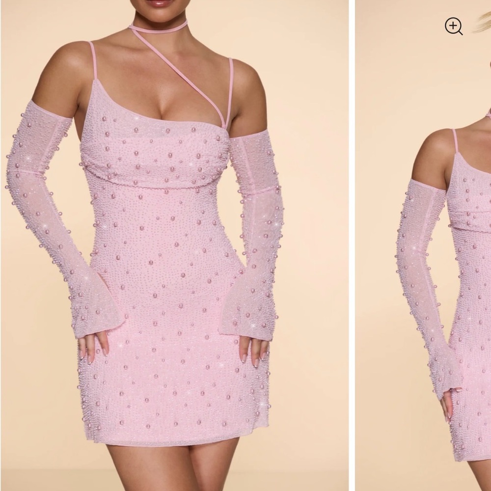 Ohpolly Embellished Asymmetric Corset Mini Dress in Blush
